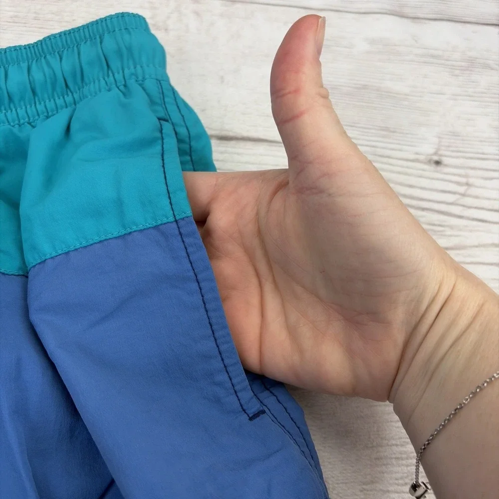 Speedo Men's Medium Blue Teal Navy Colorblock Volley Swim Trunks Excellent!